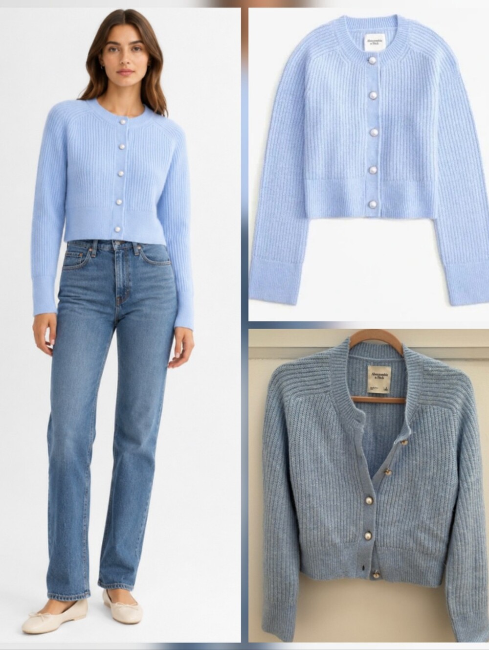 Abercrombie & Fitch Light Blue Ribbed Pearl-Button Cardigan